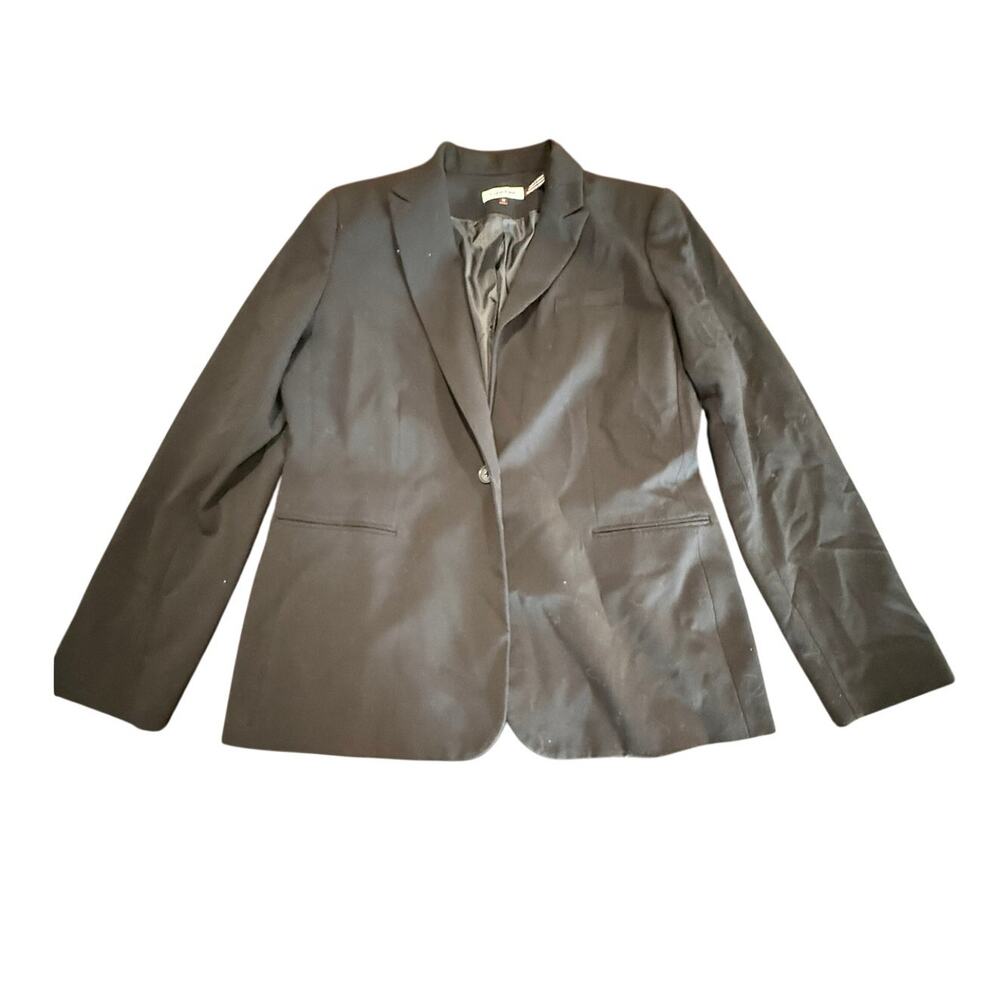 Calvin Klein Women's Black One-Button Tailored Blazer Jacket Size 14